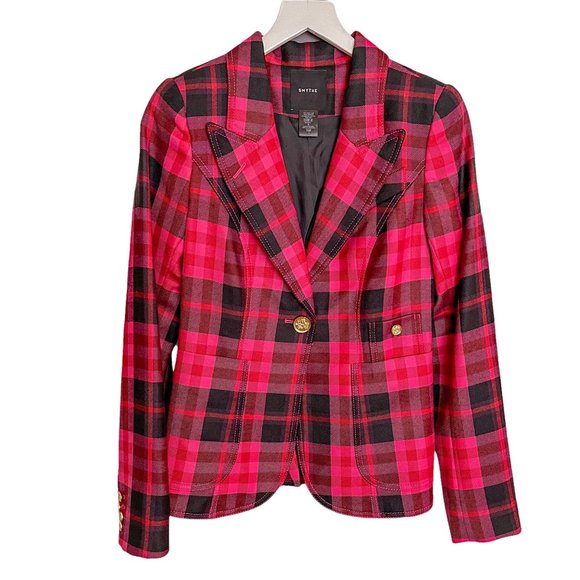 Smythe Patch Pocket Duchess Blazer in Pink Tartan - Picture 5 of 8